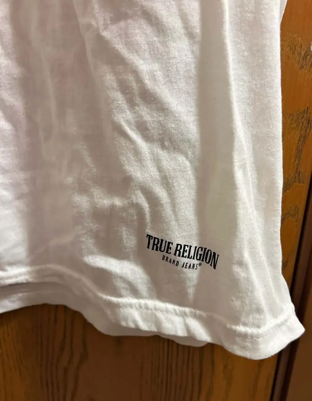 True Religion Brand Jeans White Short Sleeve T-Shirt with Horseshoe Sleeve Logo